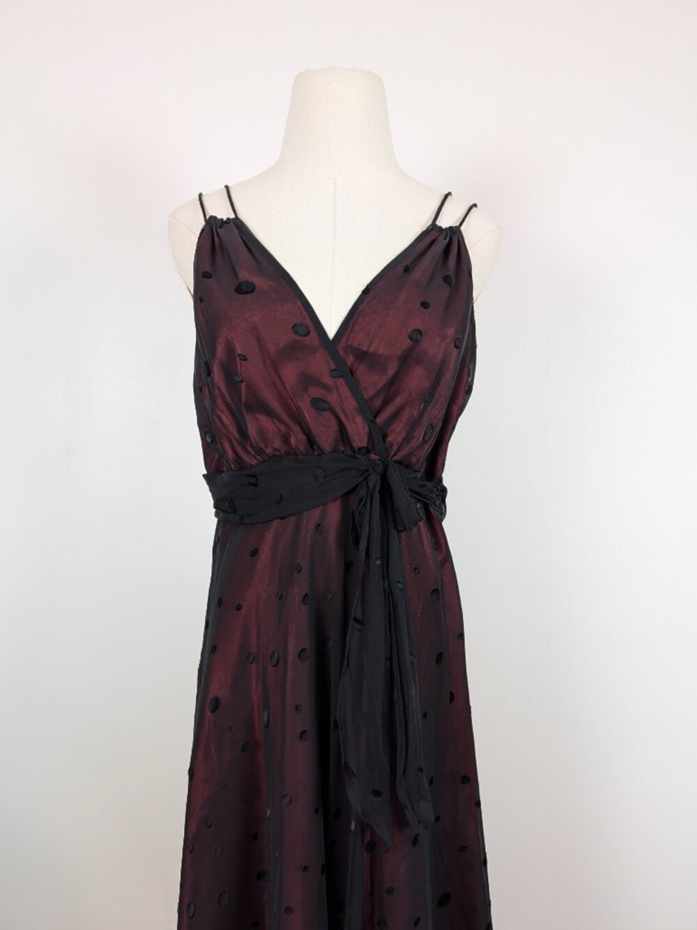 Jonathan Martin Silk A-Line Midi Dress Size 10 Black Red Polka Dots Y2K - Picture 2 of 15